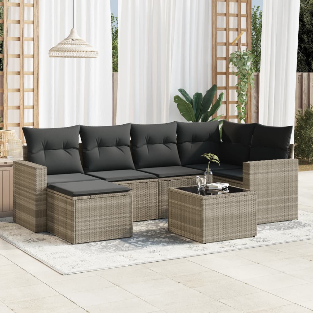 Set Divani da Giardino 7pz con Cuscini Grigio Chiaro Polyrattan - homemem39