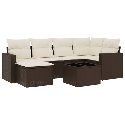 Set Divani da Giardino 7 pz con Cuscini Marrone in Polyrattan