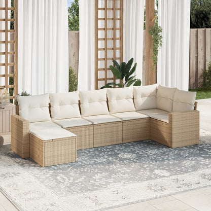 Set Divani da Giardino 7 pz con Cuscini Beige in Polyrattan - homemem39