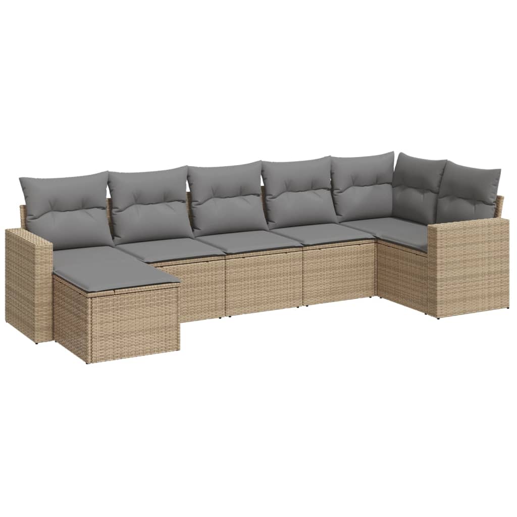 Set Divani da Giardino 7 pz con Cuscini Beige in Polyrattan - homemem39