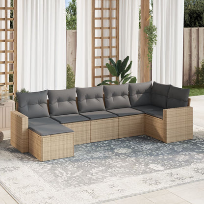 Set Divani da Giardino 7 pz con Cuscini Beige in Polyrattan - homemem39