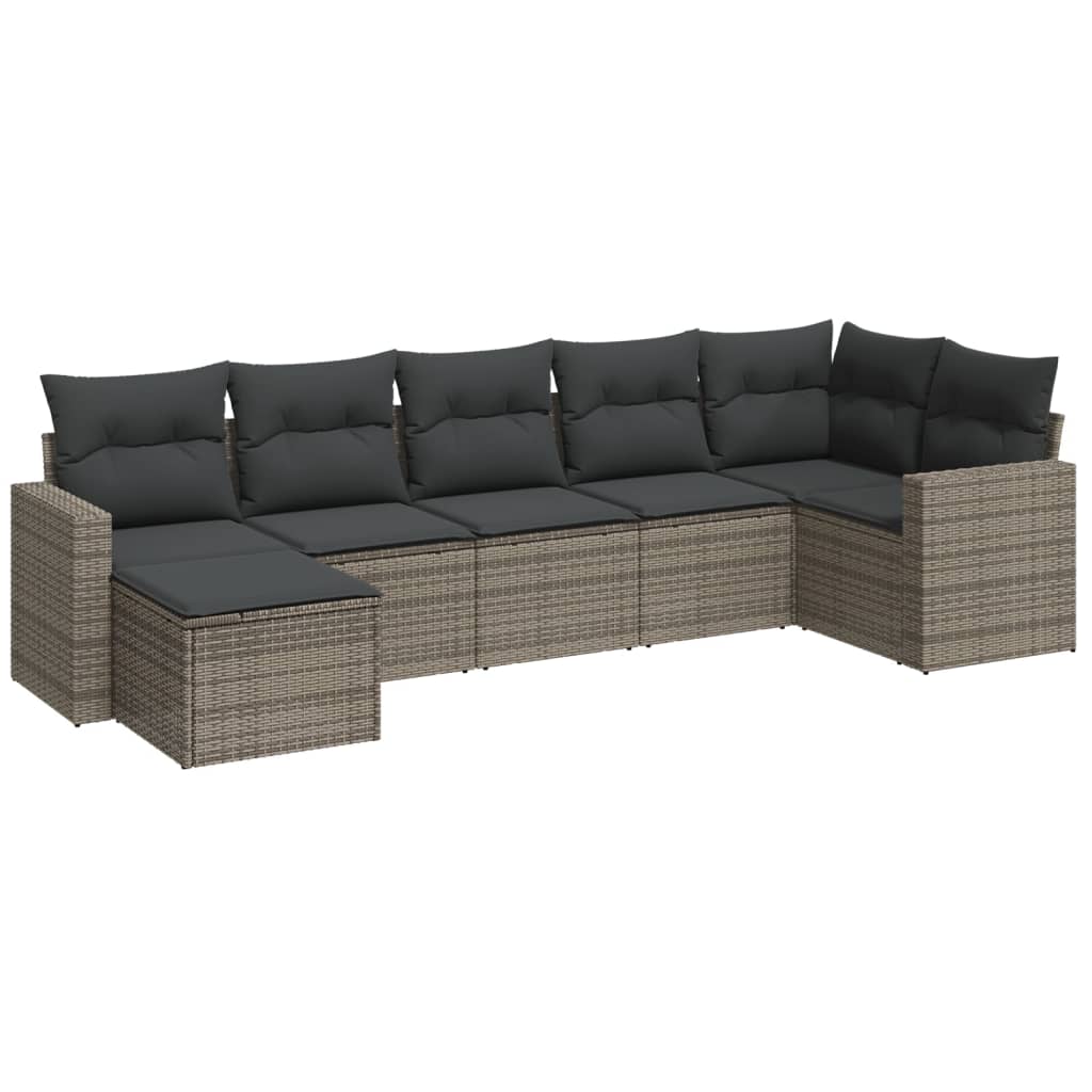 Set Divani da Giardino 7 pz con Cuscini Grigio in Polyrattan - homemem39