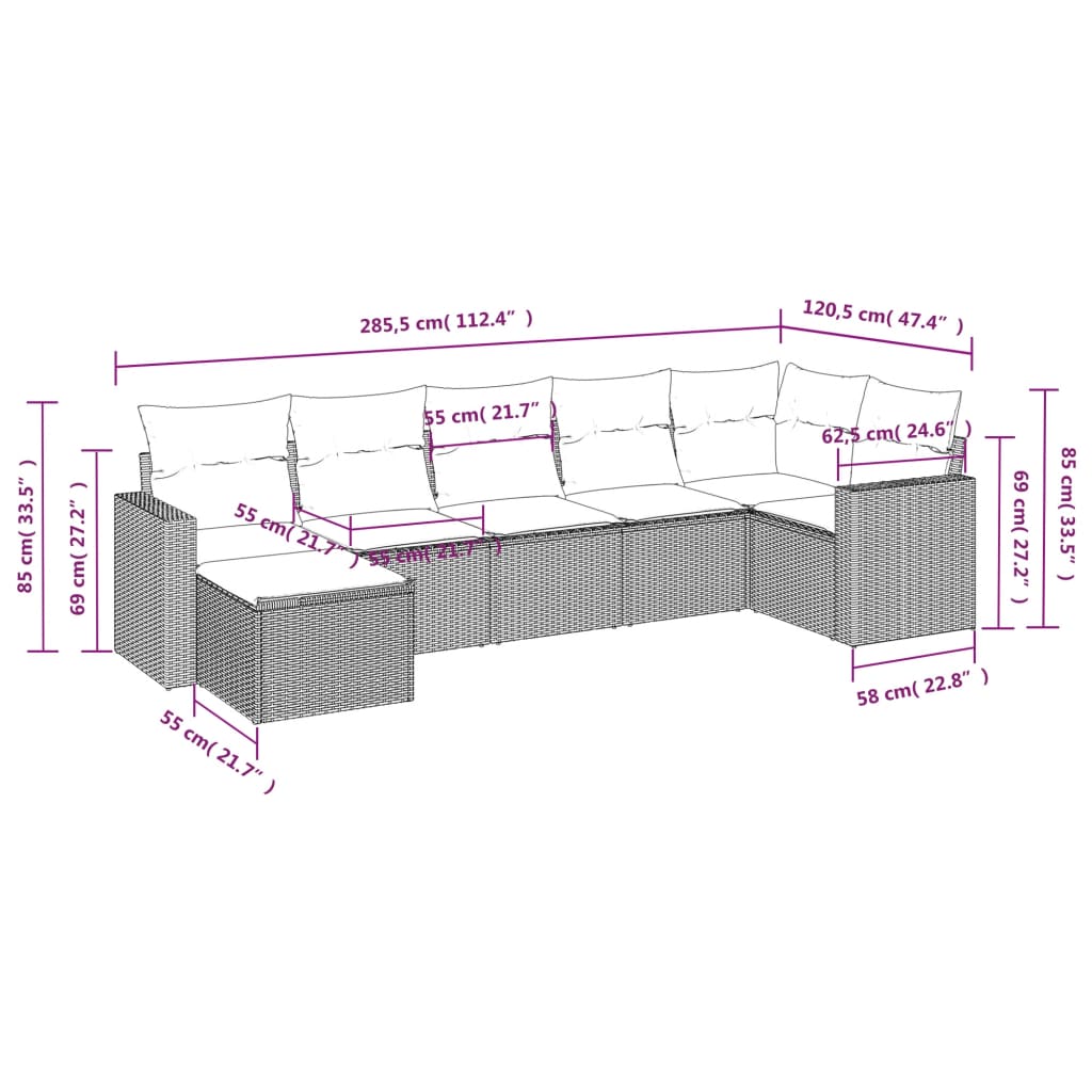 Set Divani da Giardino 7 pz con Cuscini Grigio in Polyrattan - homemem39