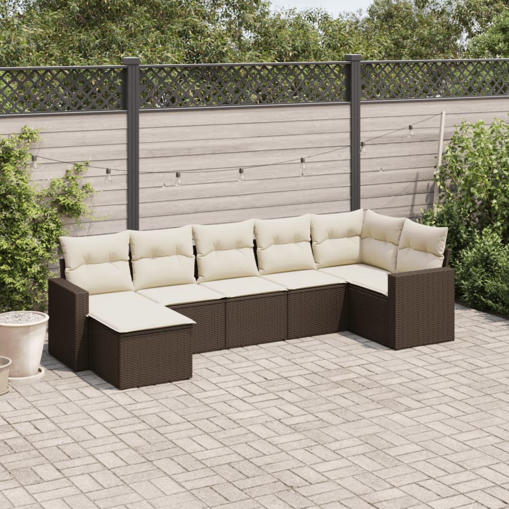 Set Divani da Giardino 7 pz con Cuscini Marrone in Polyrattan - homemem39