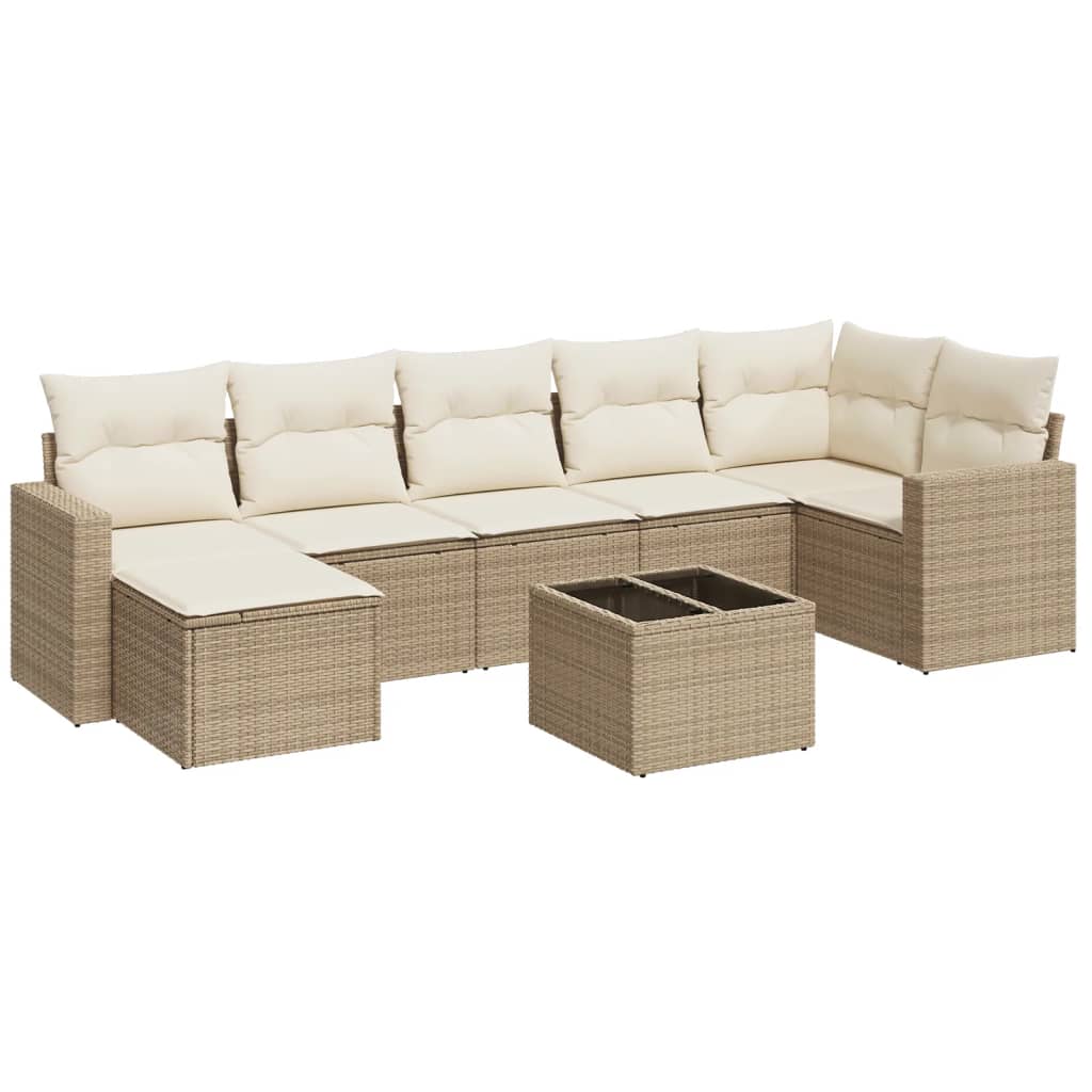 Set Divano da Giardino 8 pz con Cuscini Beige in Polyrattan - homemem39