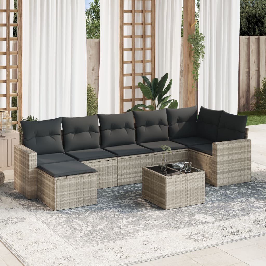 Set Divano da Giardino 8pz con Cuscini Grigio Chiaro Polyrattan - homemem39