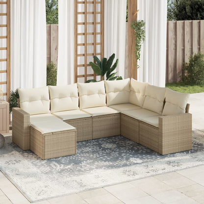 Set Divani da Giardino 7 pz con Cuscini Beige in Polyrattan - homemem39