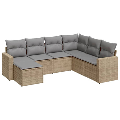 Set Divani da Giardino 7 pz con Cuscini Beige in Polyrattan - homemem39