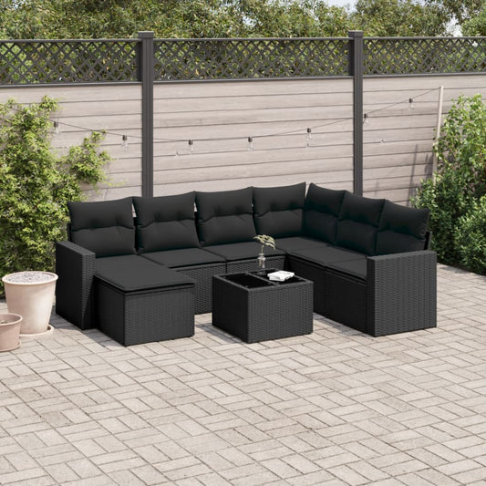 Set Divani da Giardino con Cuscini 8 pz Nero in Polyrattan