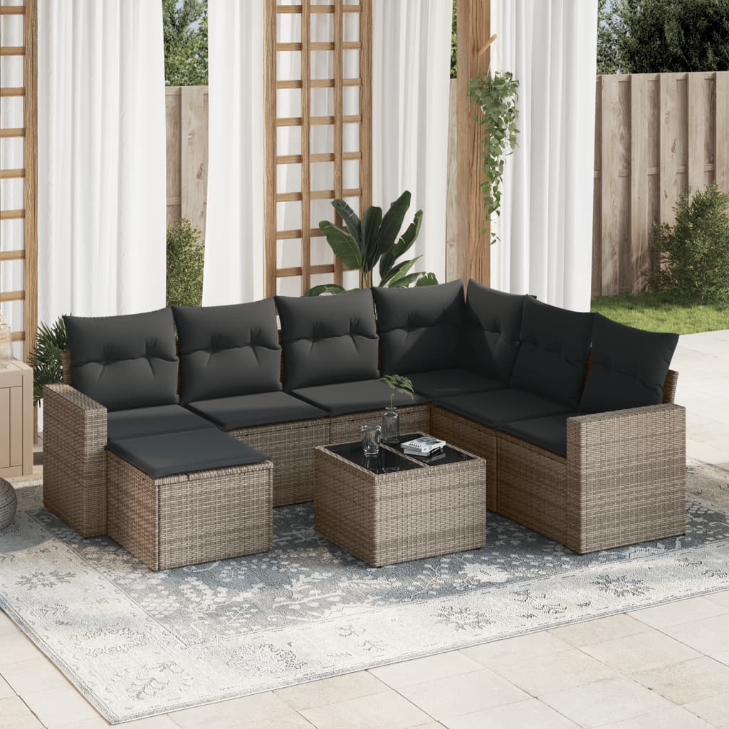 Set Divano da Giardino 8 pz con Cuscini Grigio in Polyrattan - homemem39