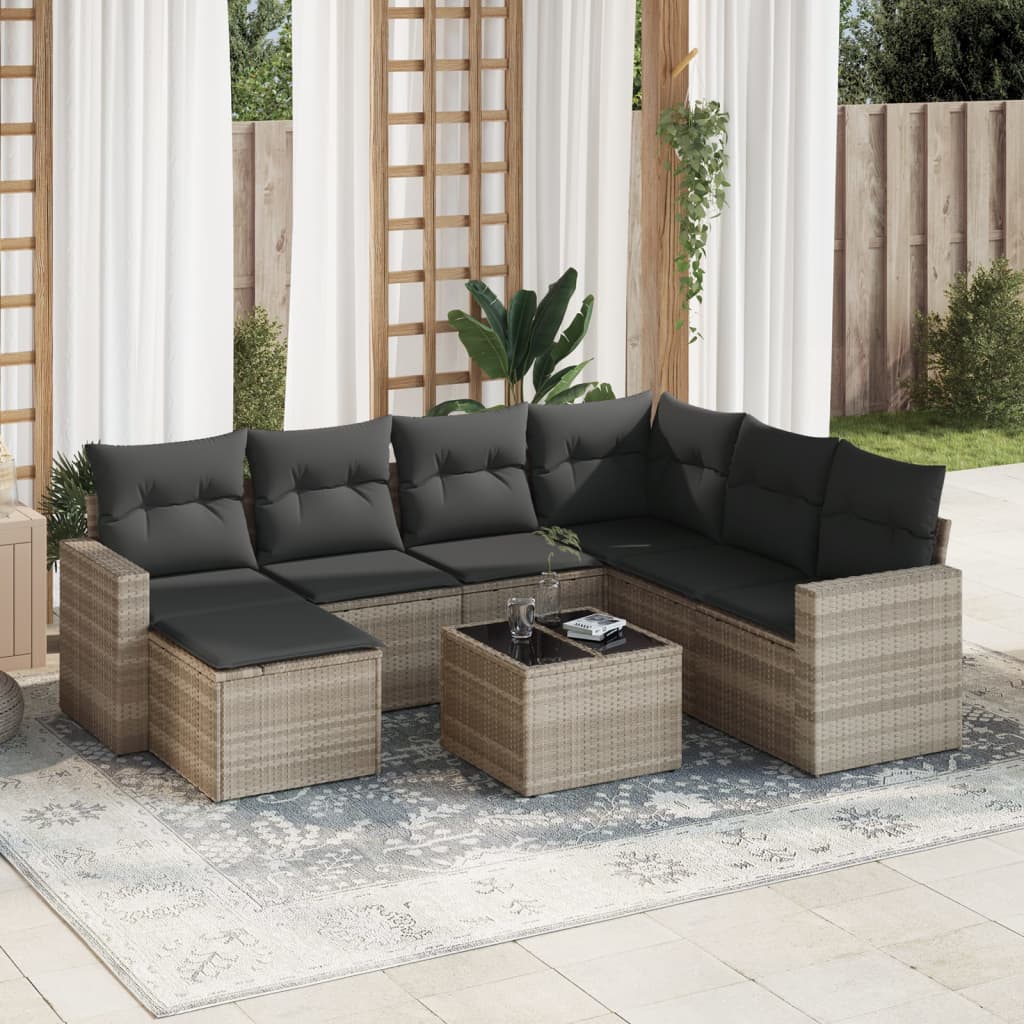 Set Divano da Giardino 8pz con Cuscini Grigio Chiaro Polyrattan - homemem39