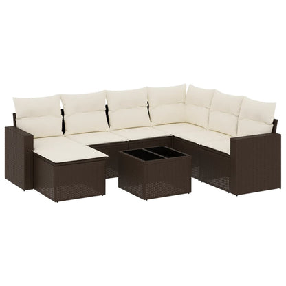 Set Divani da Giardino 8 pz con Cuscini Marrone in Polyrattan