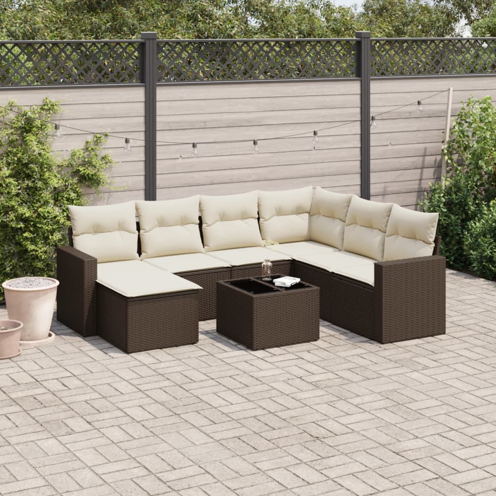 Set Divani da Giardino 8 pz con Cuscini Marrone in Polyrattan - homemem39