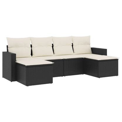 Set Divano da Giardino 6 pz con Cuscini Nero in Polyrattan - homemem39