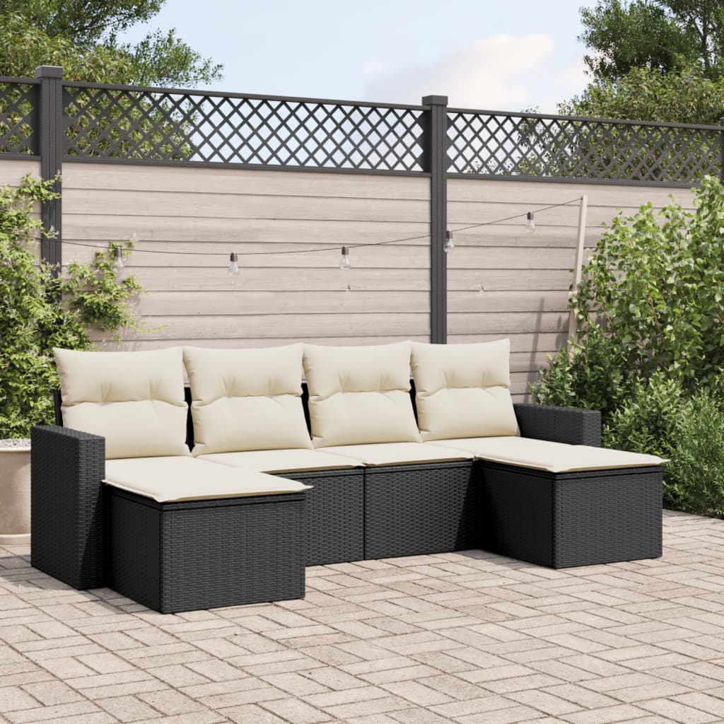 Set Divano da Giardino 6 pz con Cuscini Nero in Polyrattan - homemem39