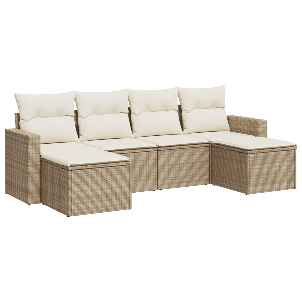 Set Divano da Giardino 6 pz con Cuscini Beige in Polyrattan - homemem39