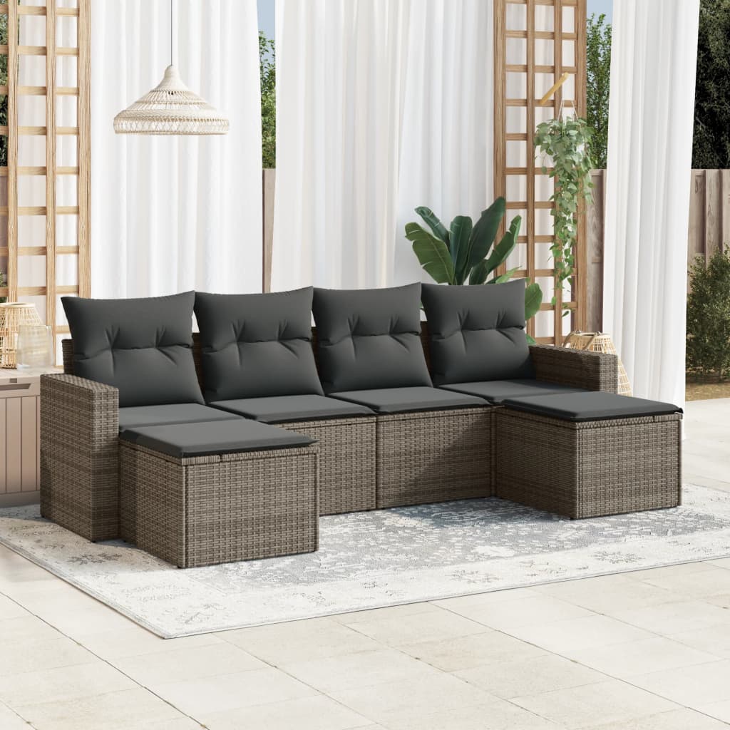 Set Divano da Giardino 6 pz con Cuscini Grigio in Polyrattan - homemem39