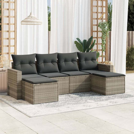 Set Divano da Giardino 6pz con Cuscini Grigio Chiaro Polyrattan - homemem39