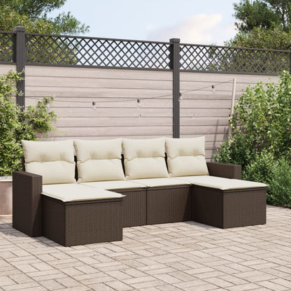 Set Divano da Giardino 6 pz con Cuscini Marrone in Polyrattan - homemem39