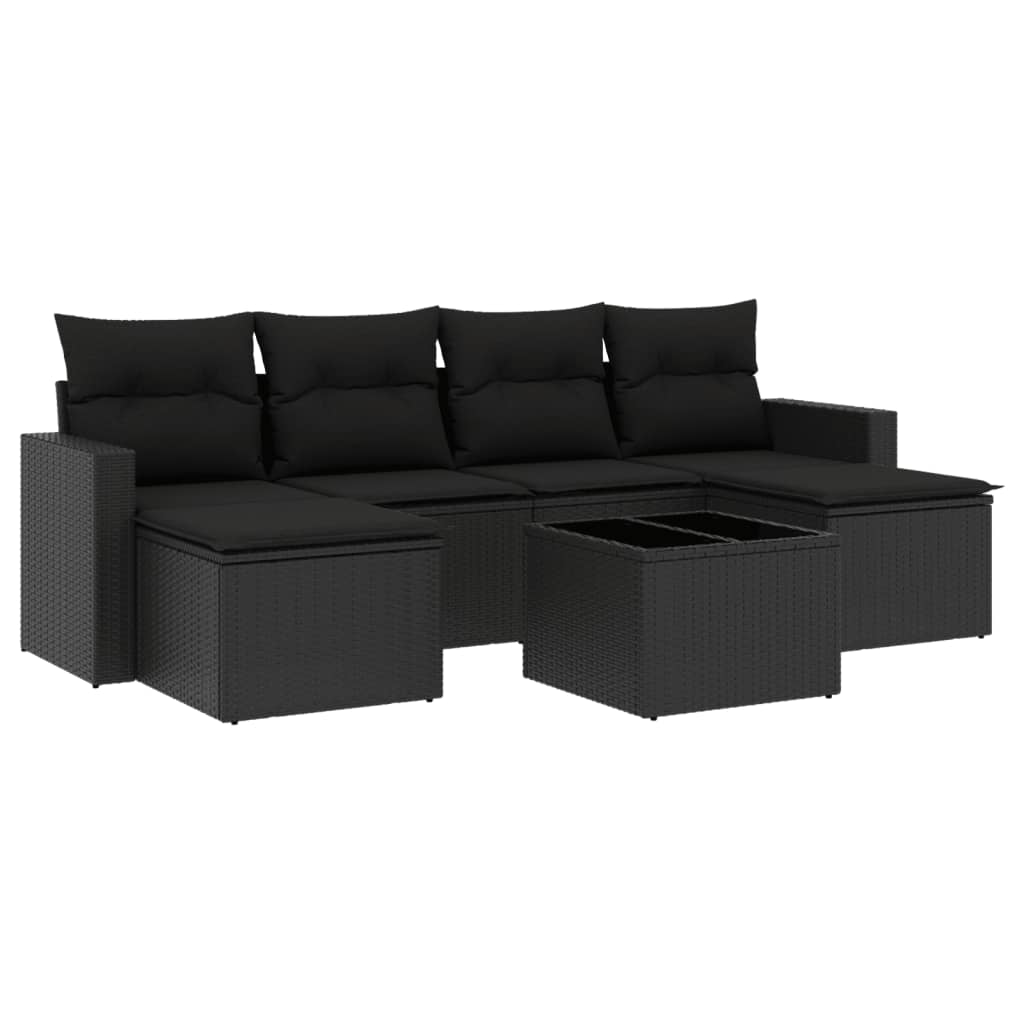 Set Divani da Giardino con Cuscini 7pz Nero Polyrattan - homemem39