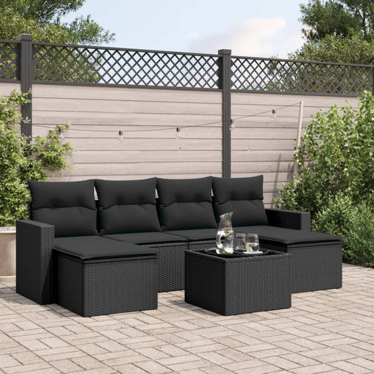 Set Divani da Giardino con Cuscini 7pz Nero Polyrattan - homemem39