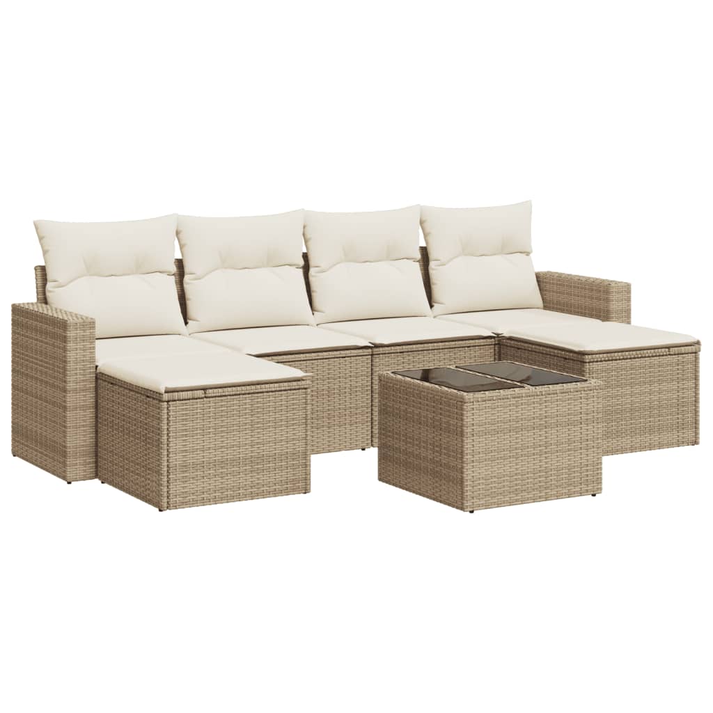 Set Divani da Giardino 7 pz con Cuscini Beige in Polyrattan - homemem39