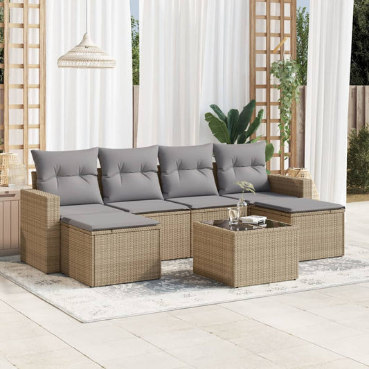 Set Divani da Giardino 7 pz con Cuscini Beige in Polyrattan - homemem39