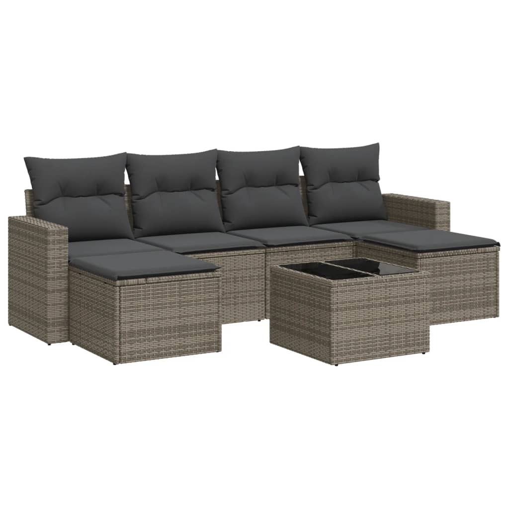 Set Divani da Giardino 7 pz con Cuscini Grigio in Polyrattan - homemem39