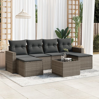 Set Divani da Giardino 7 pz con Cuscini Grigio in Polyrattan - homemem39