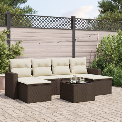 Set Divani da Giardino 7 pz con Cuscini Marrone in Polyrattan