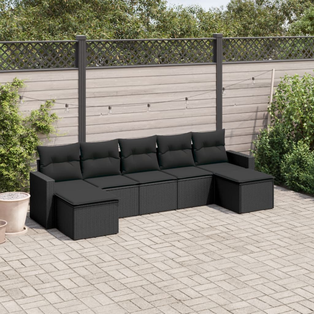 Set Divani da Giardino con Cuscini 7pz Nero Polyrattan - homemem39