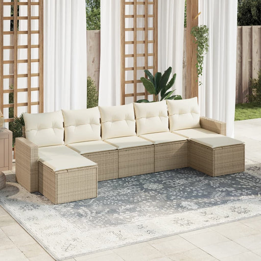 Set Divani da Giardino 7 pz con Cuscini Beige in Polyrattan - homemem39