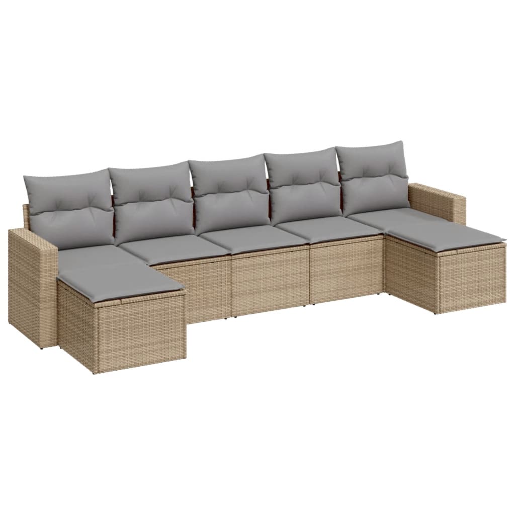 Set Divani da Giardino 7 pz con Cuscini Beige in Polyrattan - homemem39