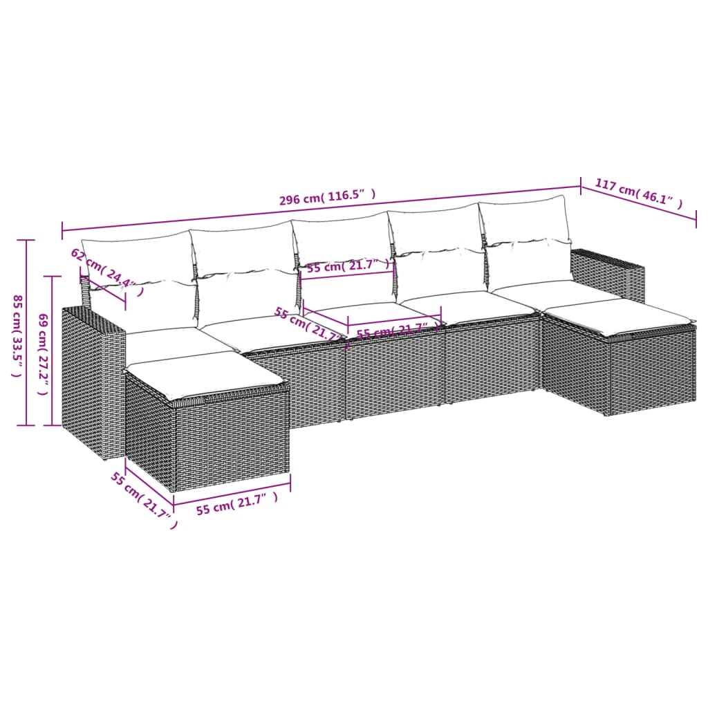 Set Divani da Giardino 7 pz con Cuscini Grigio in Polyrattan - homemem39