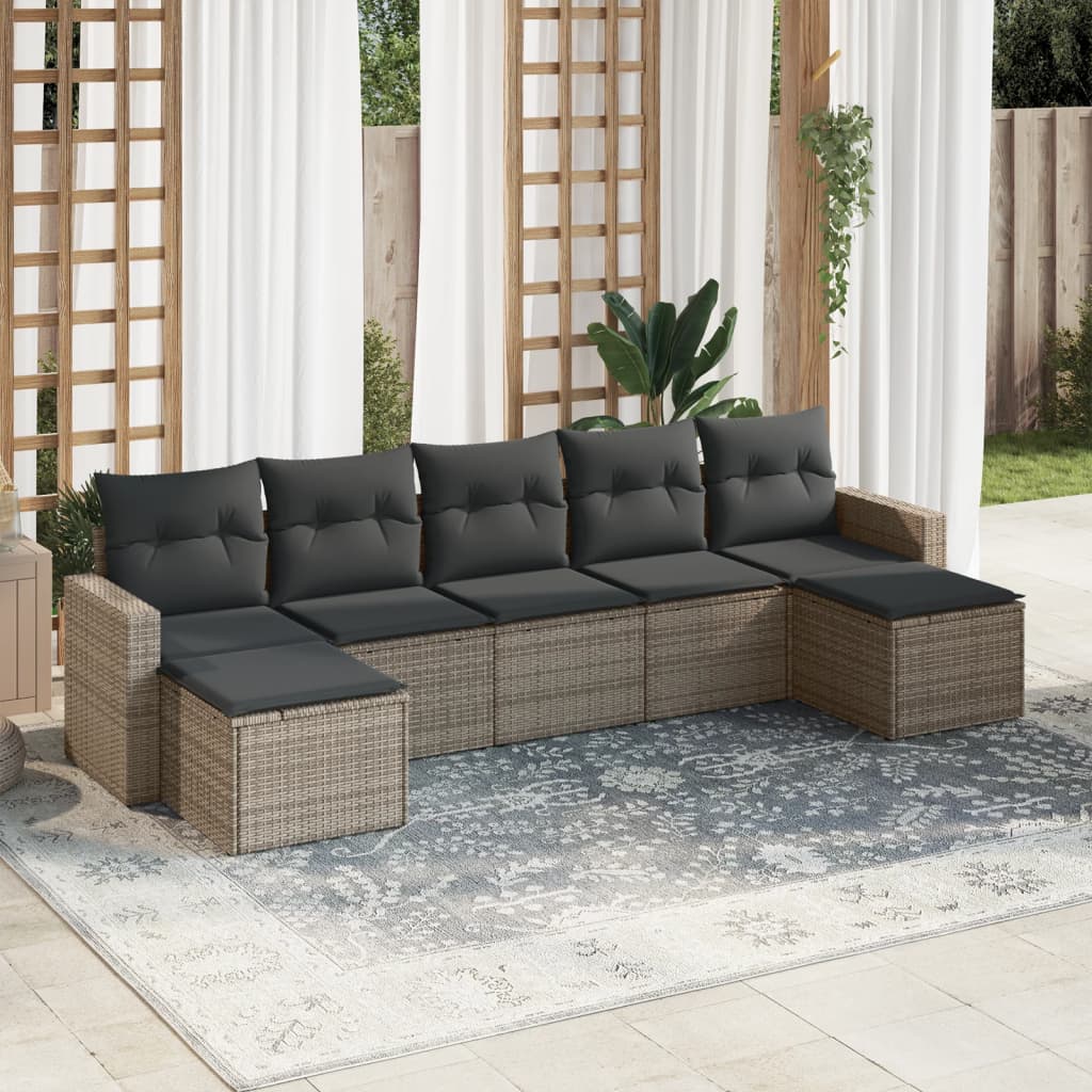 Set Divani da Giardino 7 pz con Cuscini Grigio in Polyrattan - homemem39