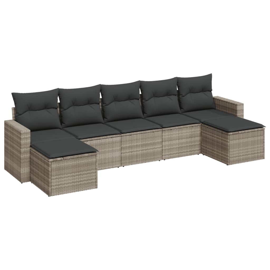 Set Divani da Giardino 7pz con Cuscini Grigio Chiaro Polyrattan - homemem39