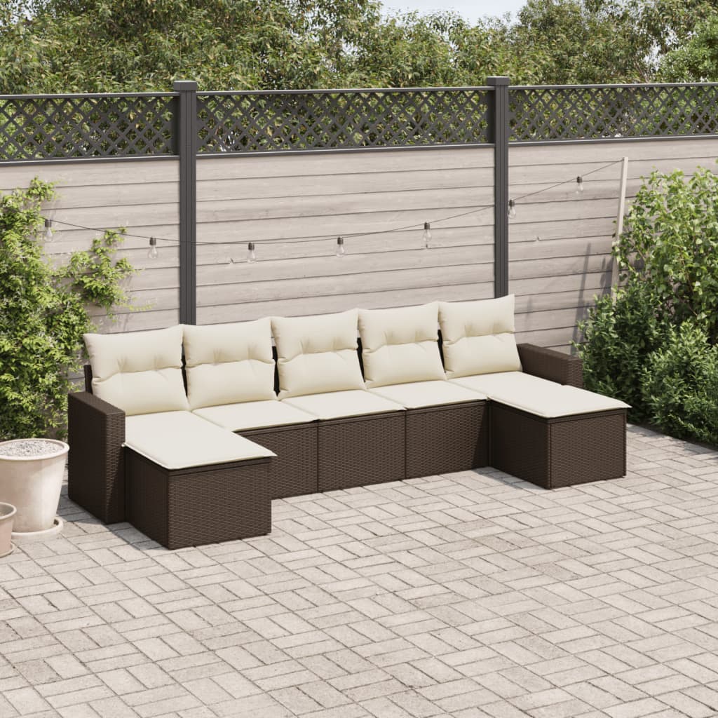 Set Divani da Giardino 7 pz con Cuscini Marrone in Polyrattan - homemem39