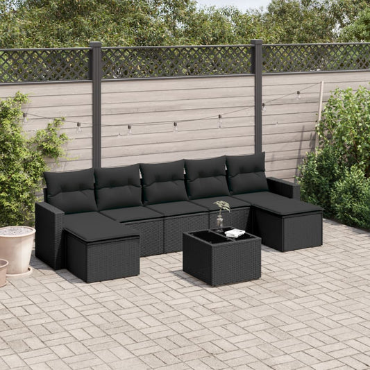 Set Divani da Giardino con Cuscini 8 pz Nero in Polyrattan - homemem39