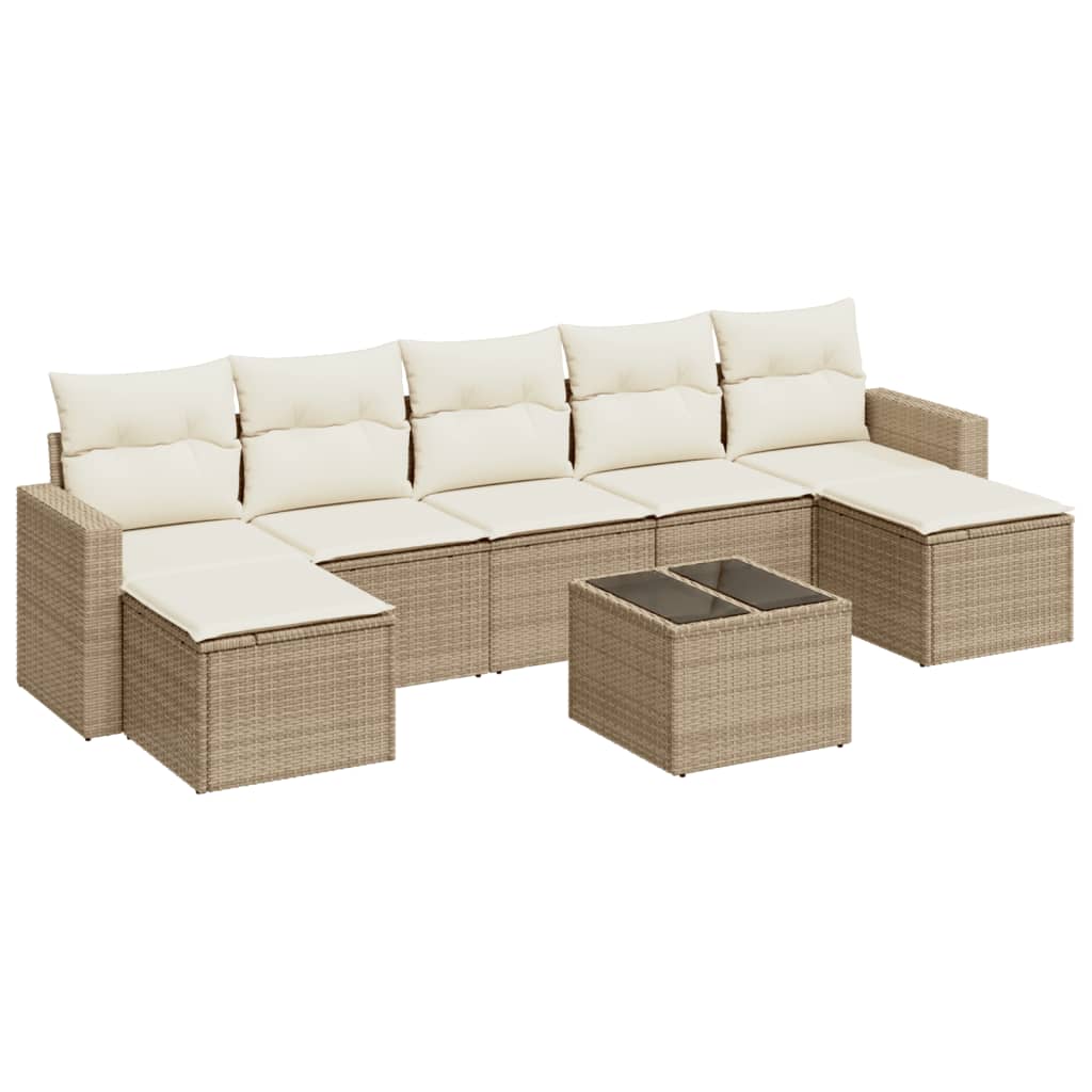 Set Divano da Giardino 8 pz con Cuscini Beige in Polyrattan - homemem39