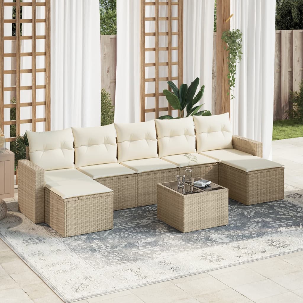 Set Divano da Giardino 8 pz con Cuscini Beige in Polyrattan - homemem39