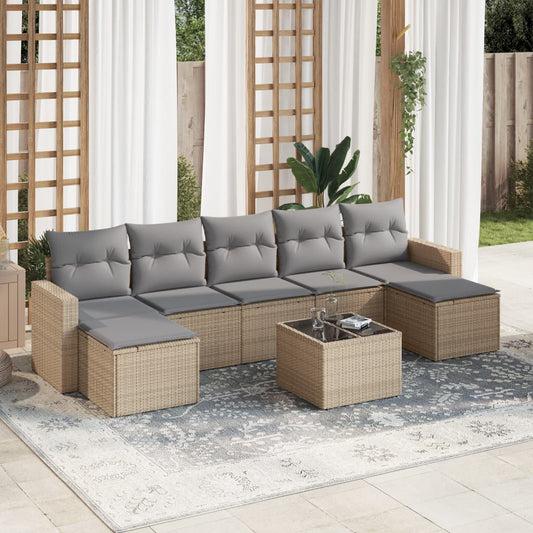 Set Divano da Giardino 8 pz con Cuscini Beige in Polyrattan - homemem39