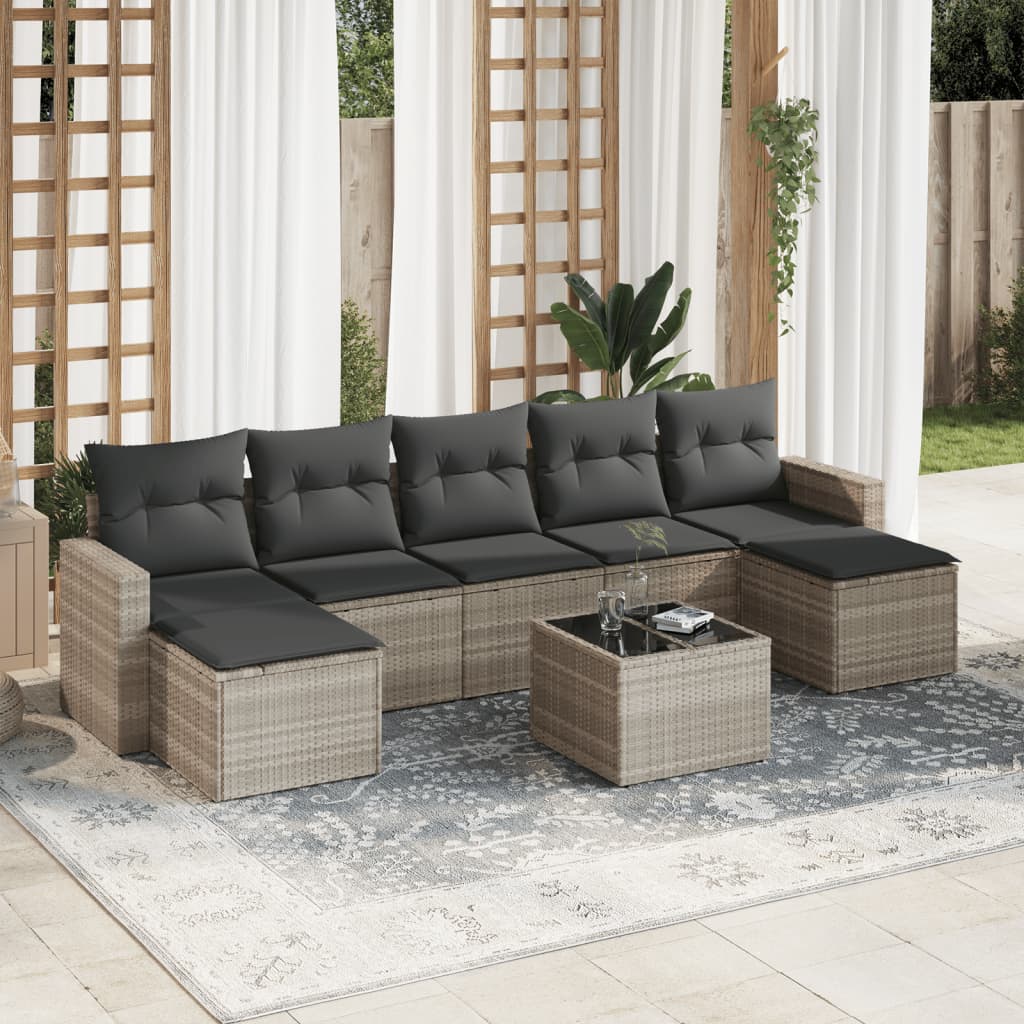 Set Divano da Giardino 8pz con Cuscini Grigio Chiaro Polyrattan - homemem39