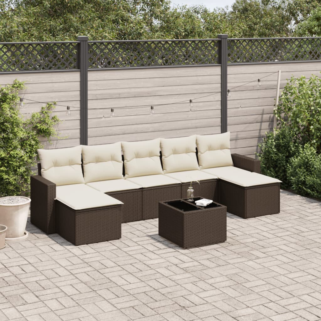 Set Divani da Giardino 8 pz con Cuscini Marrone in Polyrattan