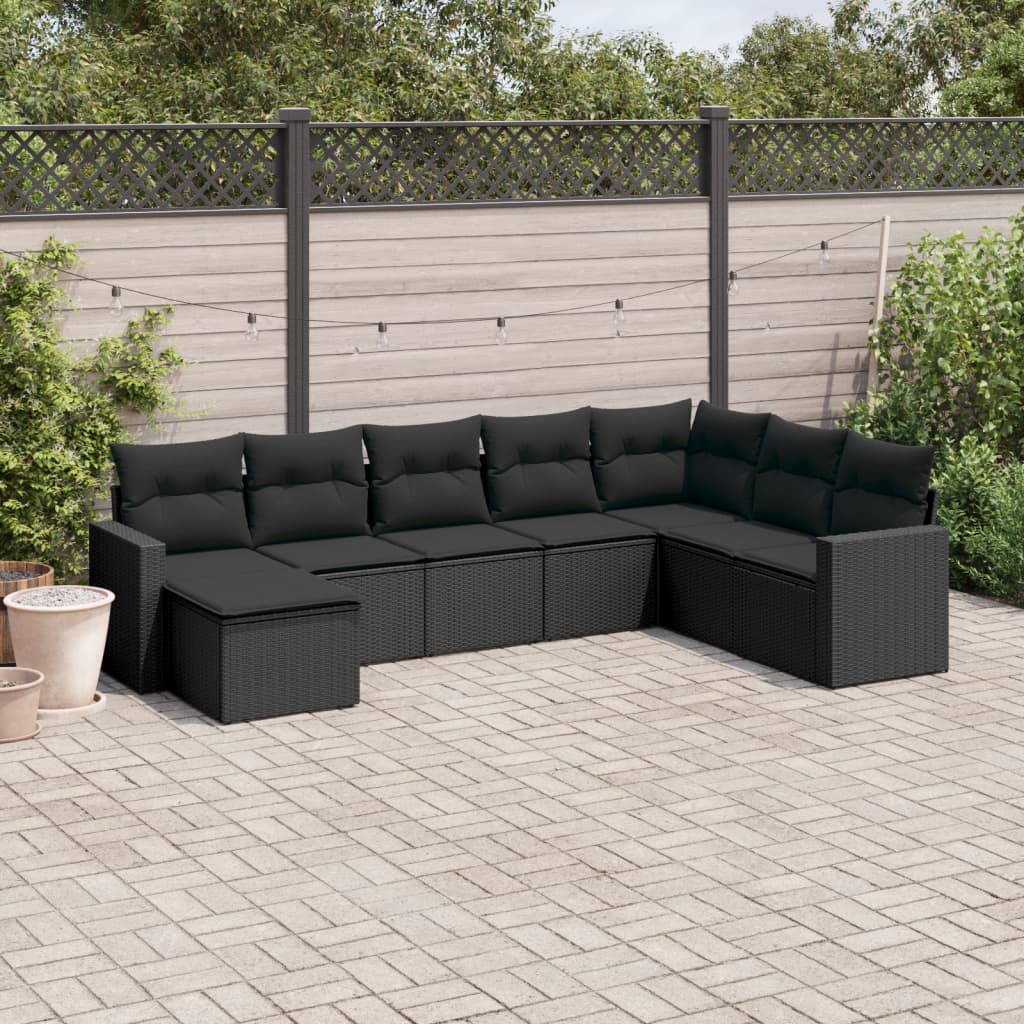 Set Divani da Giardino con Cuscini 8 pz Nero in Polyrattan - homemem39