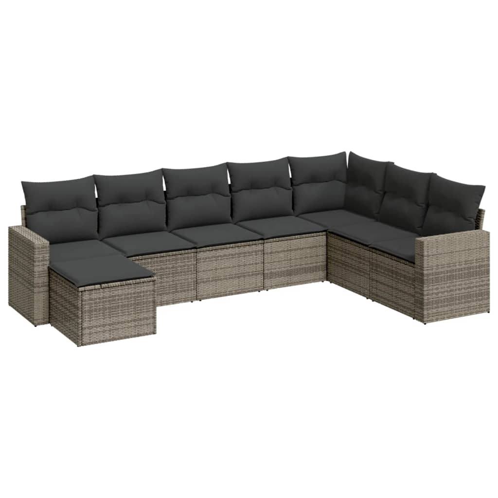 Set Divano da Giardino 8 pz con Cuscini Grigio in Polyrattan - homemem39