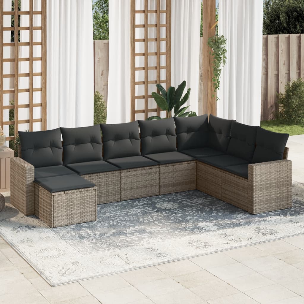 Set Divano da Giardino 8 pz con Cuscini Grigio in Polyrattan - homemem39