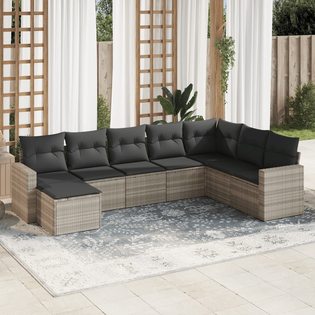 Set Divano da Giardino 8pz con Cuscini Grigio Chiaro Polyrattan - homemem39