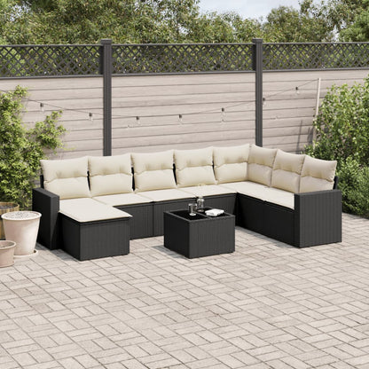 Set Divani da Giardino 9 pz con Cuscini Nero in Polyrattan - homemem39