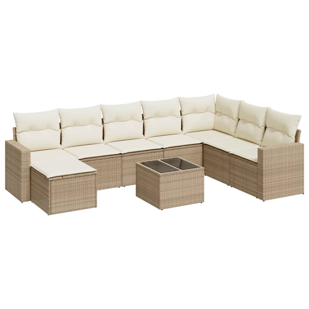 Set Divano da Giardino 9 pz con Cuscini Beige in Polyrattan - homemem39