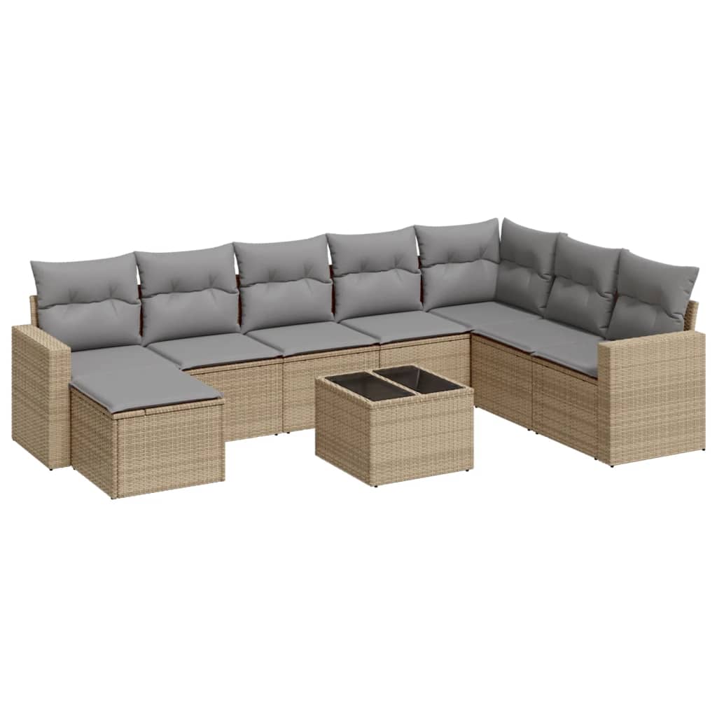 Set Divano da Giardino 9 pz con Cuscini Beige in Polyrattan - homemem39